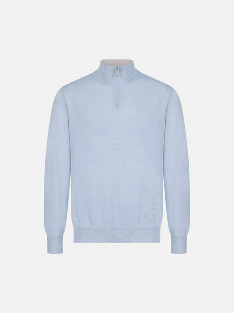 Mandelli Merino Wool Half-Zip Sweater — Light Blue