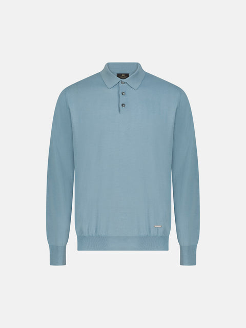 Mandelli Merino Wool Polo with Buttons — Pale Aqua