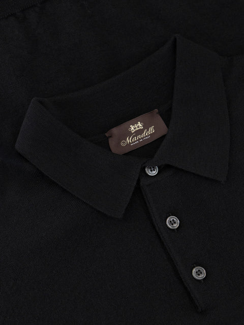Mandelli Merino Wool Polo with Buttons — Black, view 2