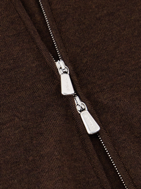Mandelli Merino Wool Full-Zip Sweater — Brown, view 2