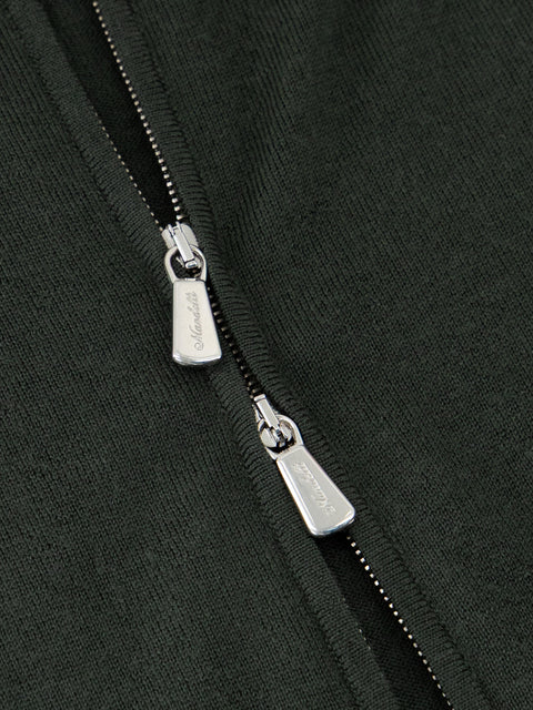 Mandelli Merino Wool Full-Zip Sweater — Fir Green, view 2