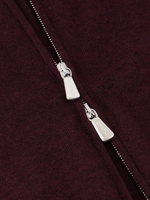 Mandelli Merino Wool Full-Zip Sweater — Dark Bordeaux, view 2