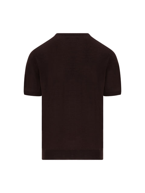 Virgin Wool Knitted T-Shirt — Brown