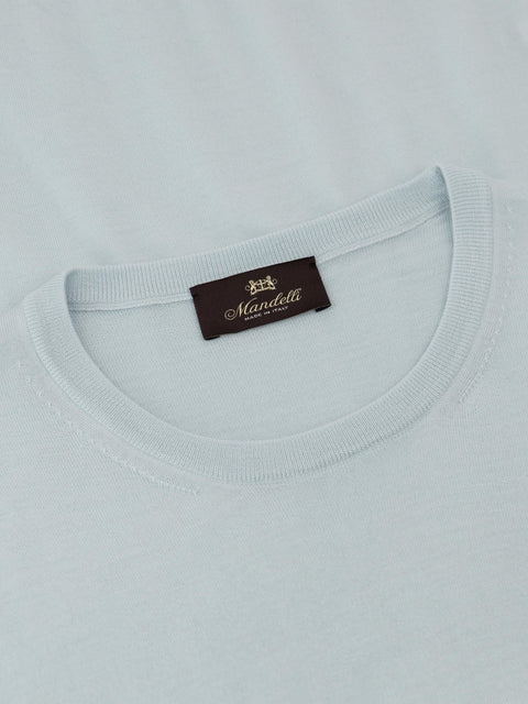 Mandelli Virgin Wool Knitted T-Shirt — Pearl Blue, view 2
