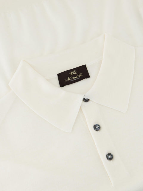 Mandelli Virgin Wool Short-Sleeve Polo with Buttons — Ivory, view 2