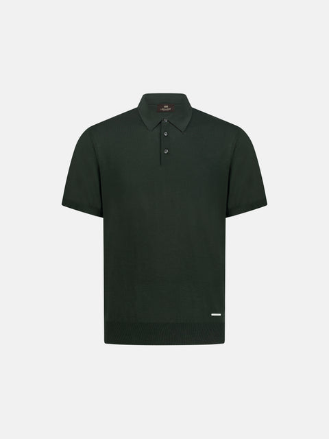 Mandelli Virgin Wool Short-Sleeve Polo with Buttons — Fir Green
