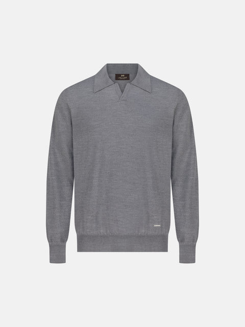 Mandelli Virgin Wool Long-Sleeve Buttonless Polo — Gunmetal