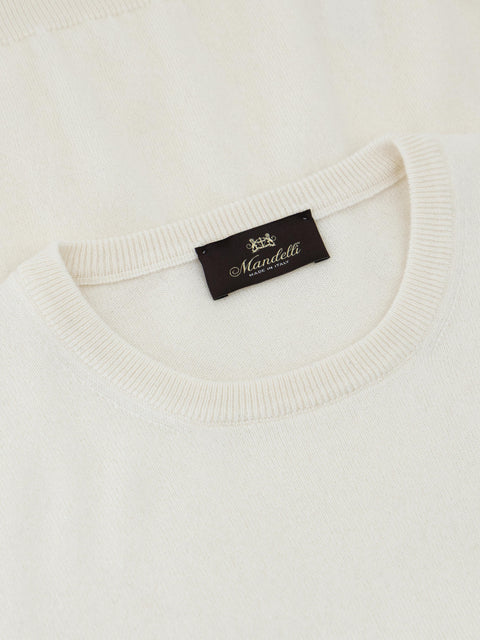 Mandelli Pure Cashmere Round-Neck Sweater — Ivory, view 2