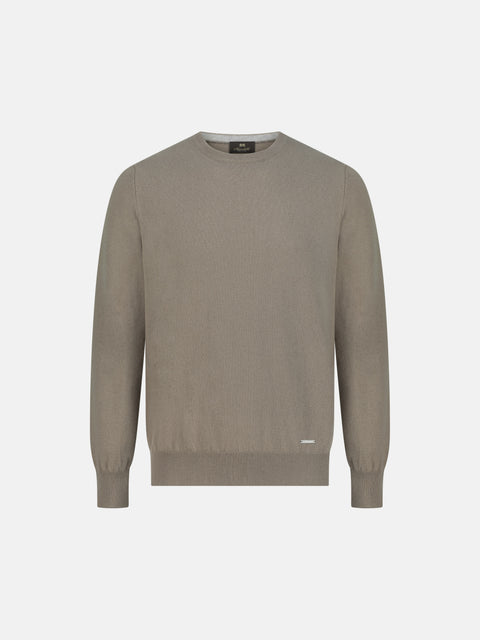 Mandelli Pure Cashmere Round-Neck Sweater — Stone