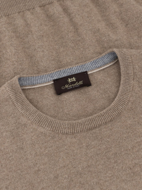 Mandelli Pure Cashmere Round-Neck Sweater — Beige, view 2