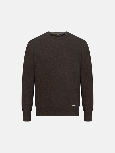 Mandelli Pure Cashmere Round-Neck Sweater — Dark Brown