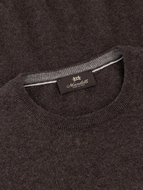 Mandelli Pure Cashmere Round-Neck Sweater — Dark Brown, view 2
