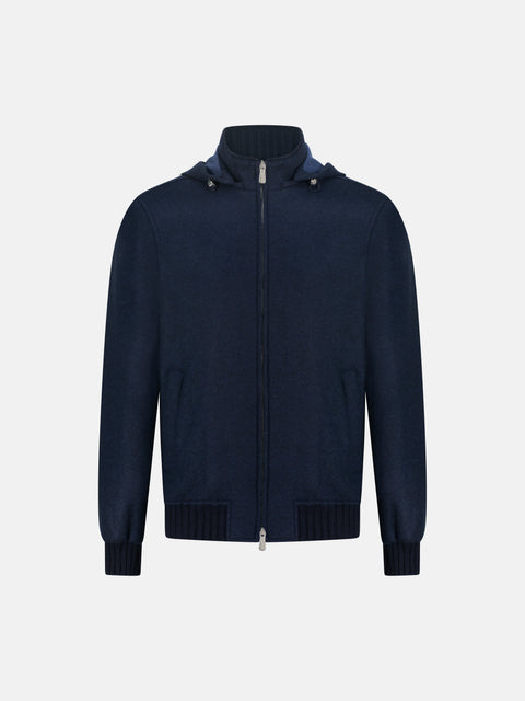 Mandelli Cashmere Blend Blouson with Detachable Hood — Cobalt Blue