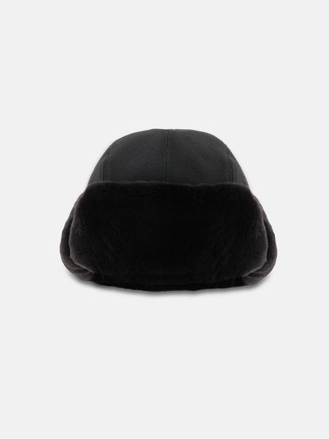 Cashmere Cap with Mink Trim – Black