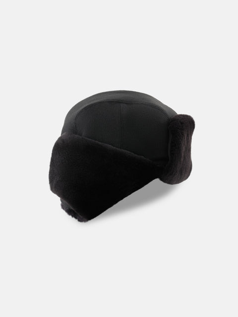 Cashmere Cap with Mink Trim – Black