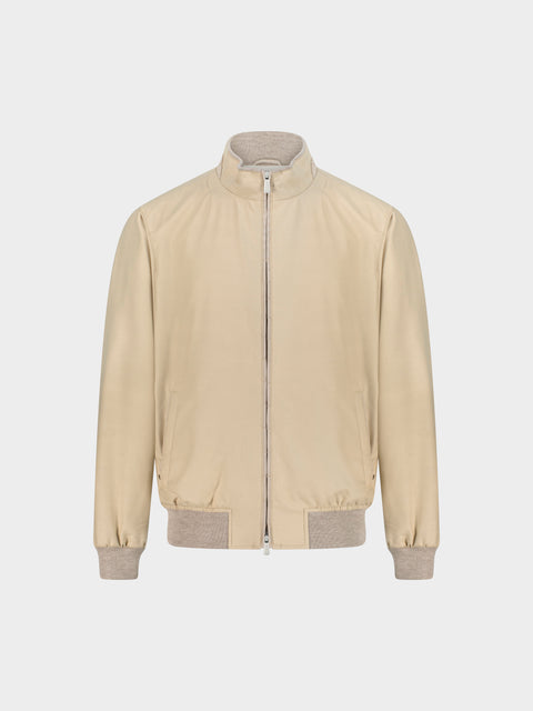 Vicuña Fabric Blouson with Crocodile Details – Biscuit
