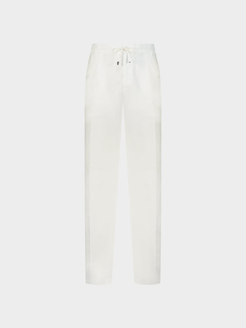 Linen & Cotton Drawstring Trousers - White