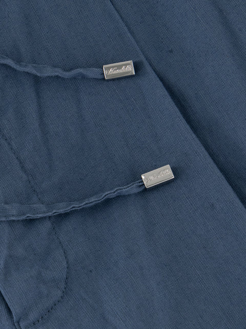 Linen & Cotton Drawstring Trousers in Blue