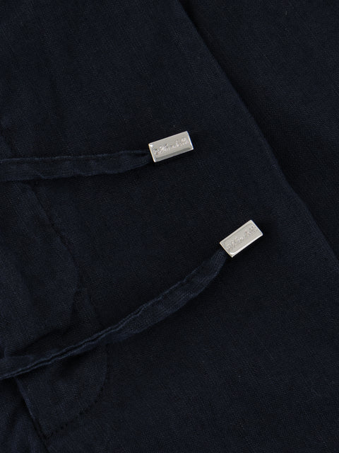 Linen & Cotton Drawstring Trousers - Navy Blue