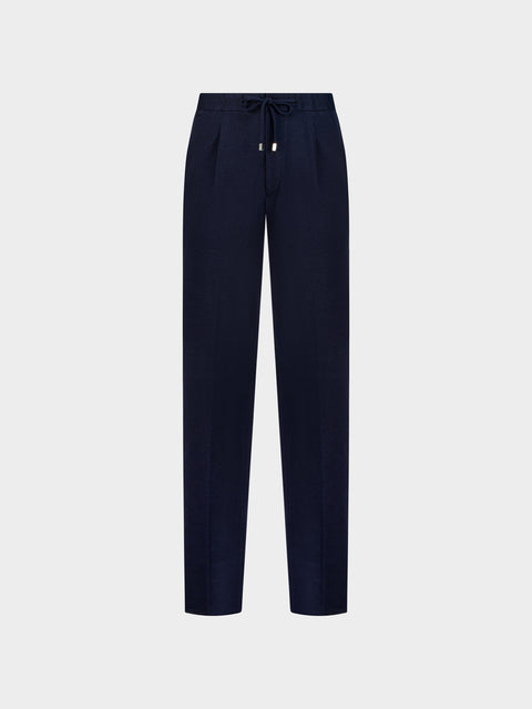 Wool & Cotton Jersey Trousers in Blu Notte