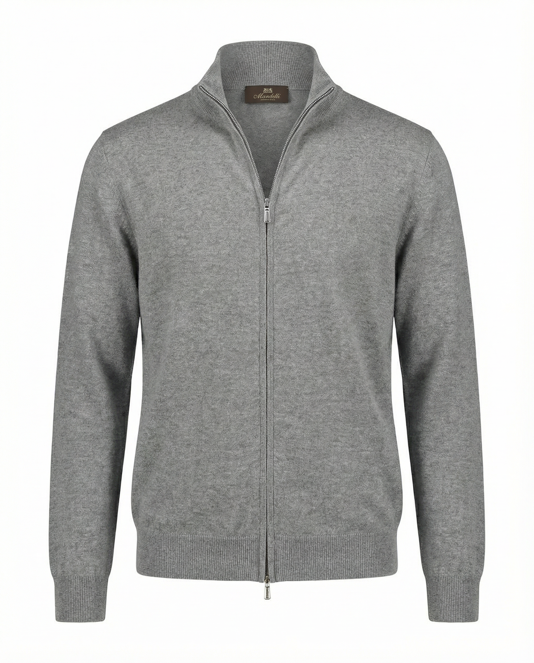 Wool & Cashmere Zip High-Neck Sweater- Grigio