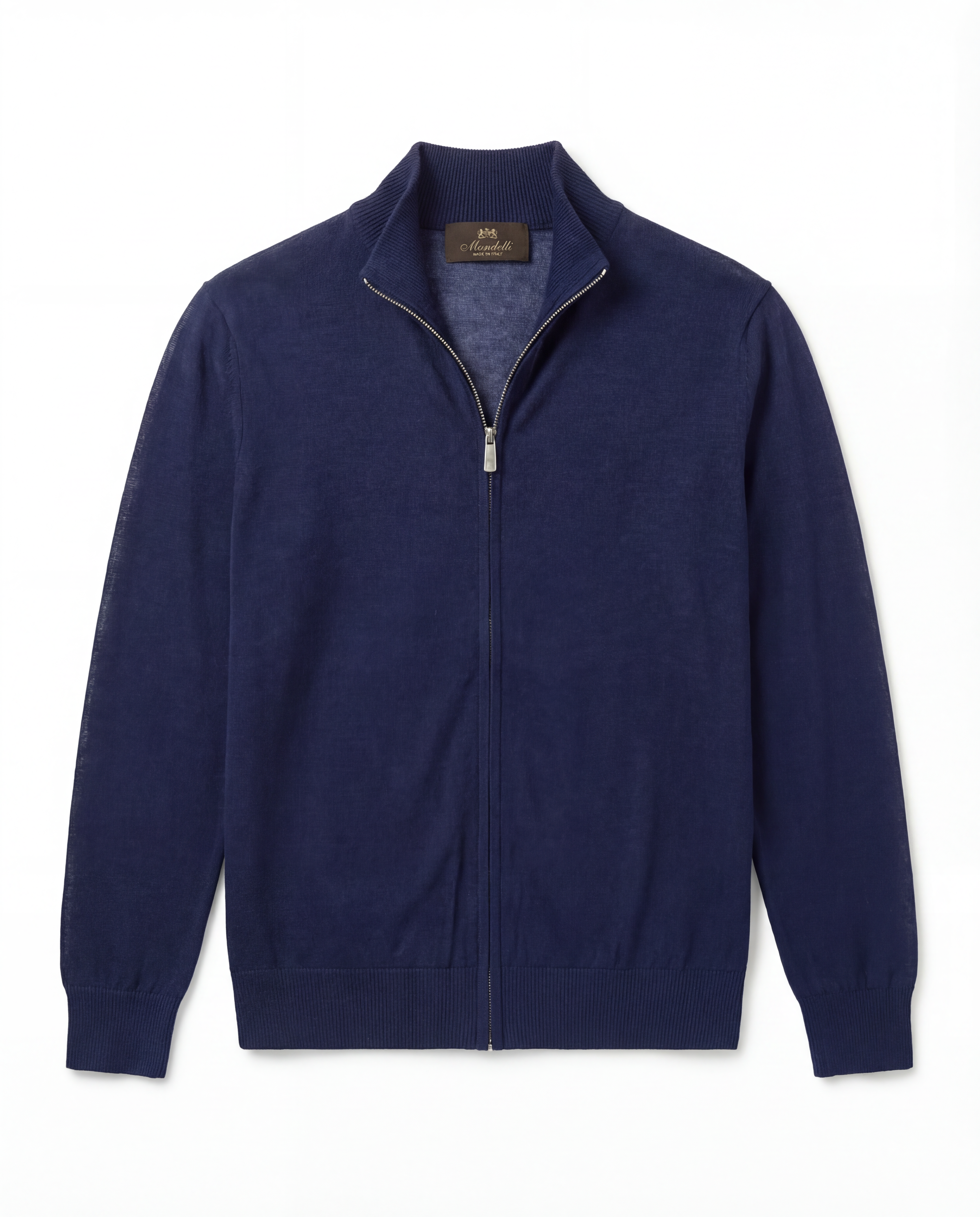 Wool & Cashmere Zip High-Neck Sweater-Navy blue