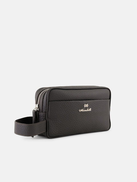 Mandelli BRAND Grained Leather Hand Bag — Dark Brown, view 2