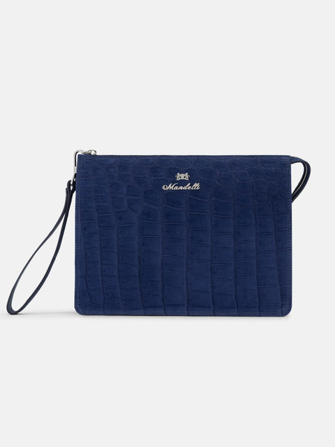 Nubuck Crocodile Leather Document Holder – Blue