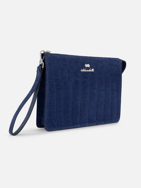 Nubuck Crocodile Leather Document Holder – Blue