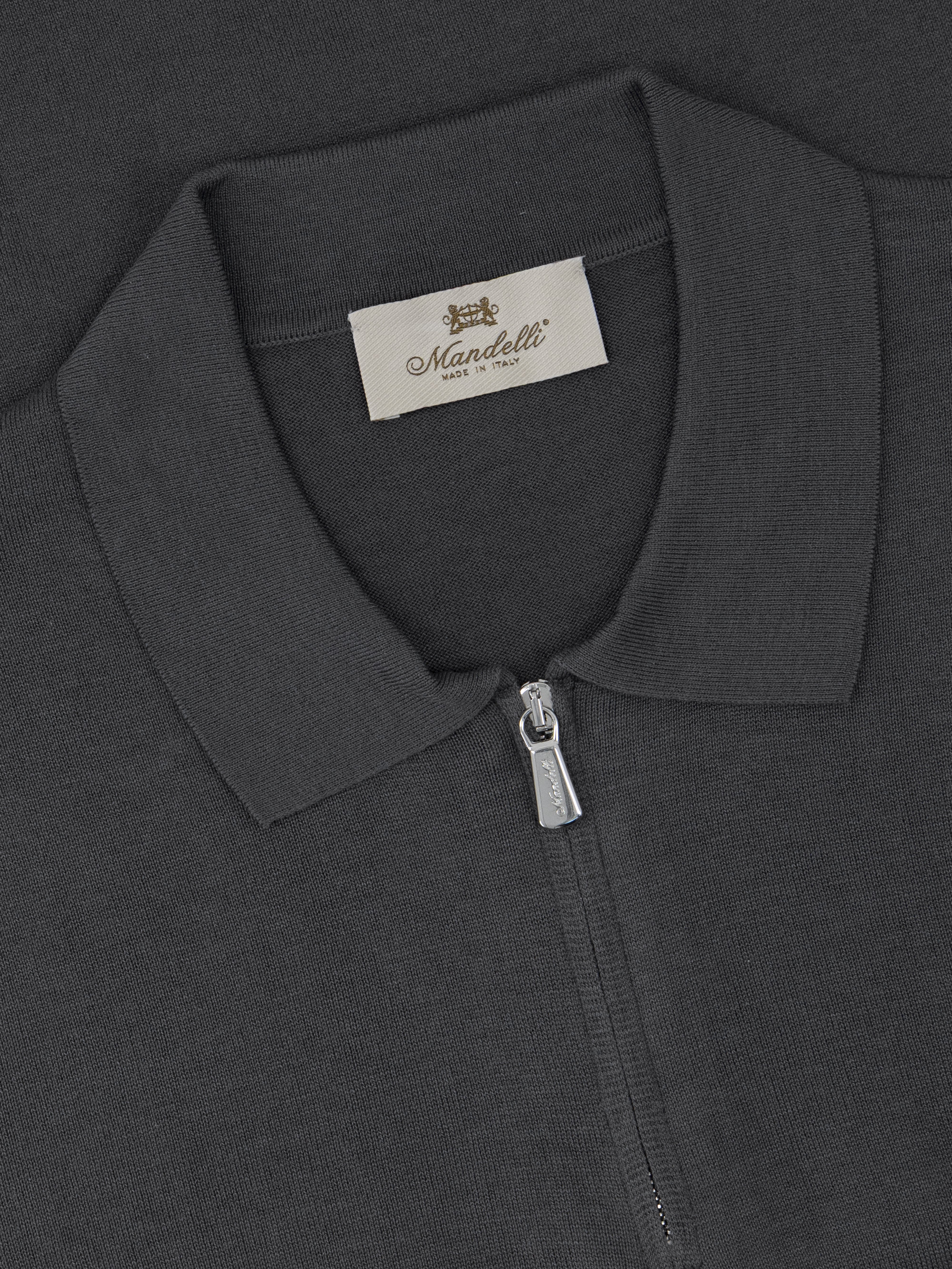 Silk & Cotton Knitted Polo with Zip – Grigio