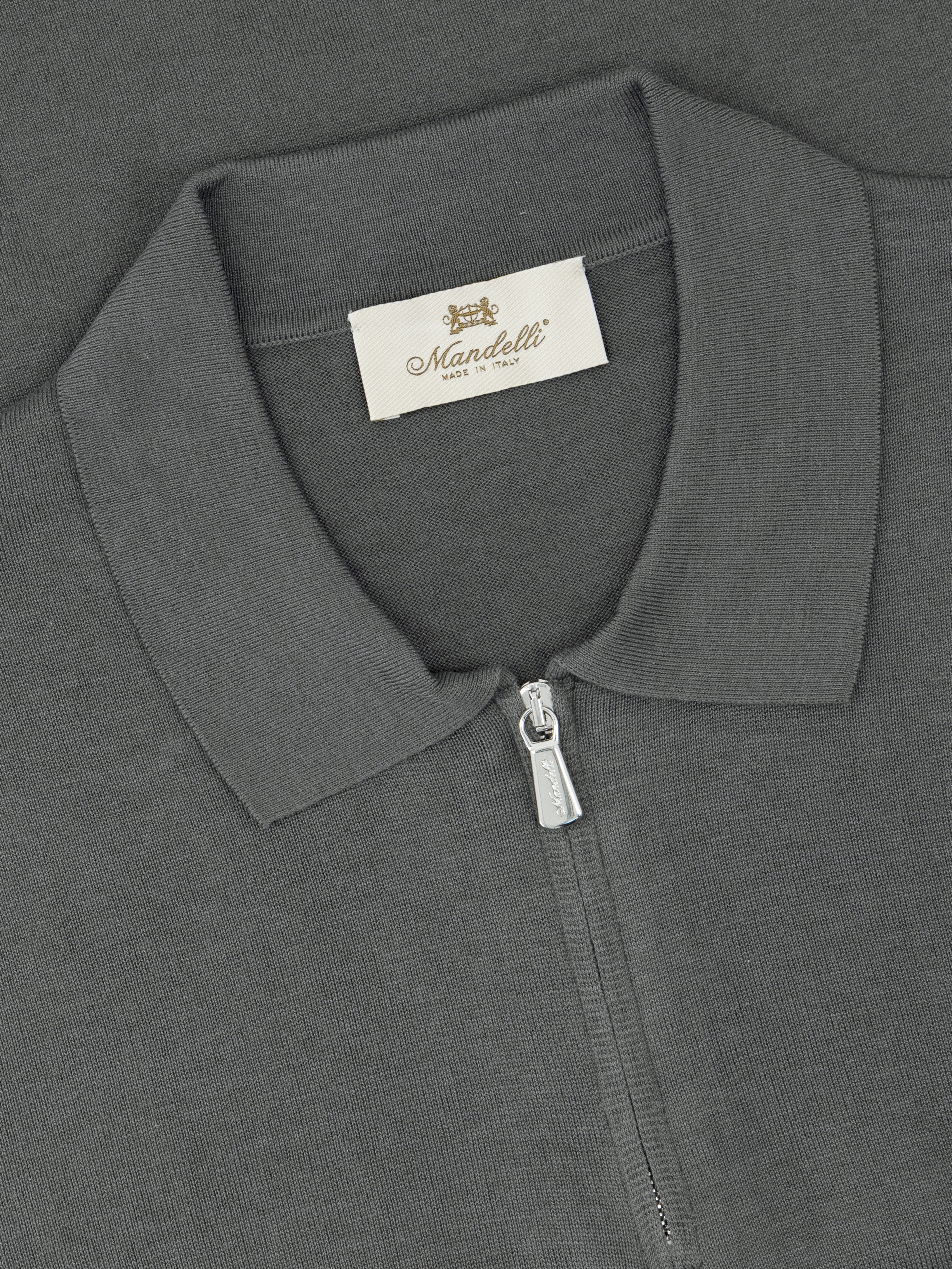 Silk & Cotton Knitted Polo with Zip – Dark Gray