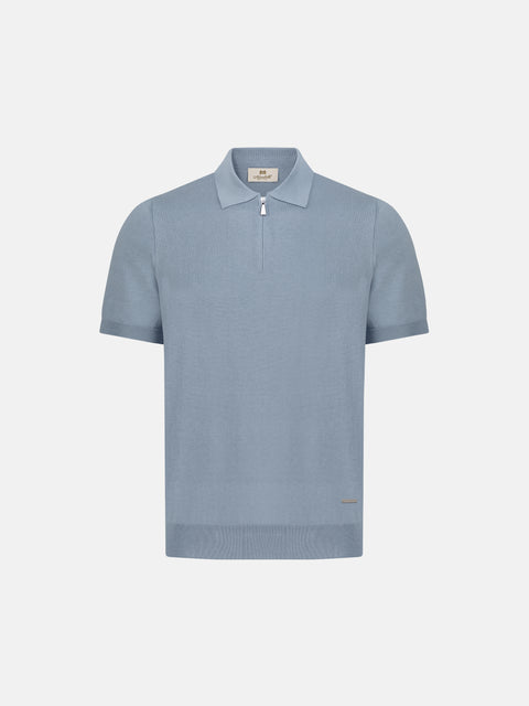 Silk & Cotton Knitted Polo with Zip – Dream Blue