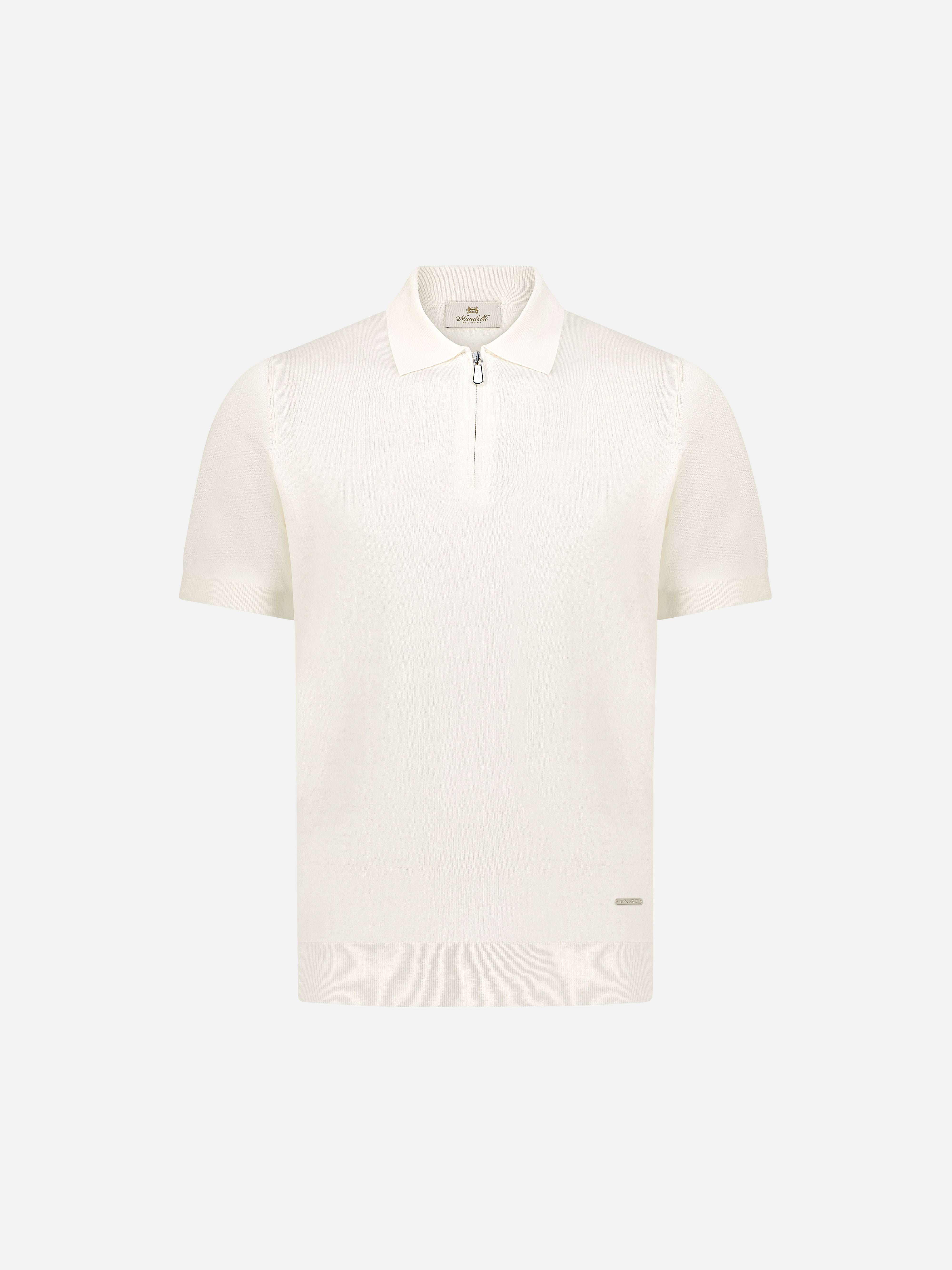 Silk & Cotton Knitted Polo with Zip – Bianco Latte