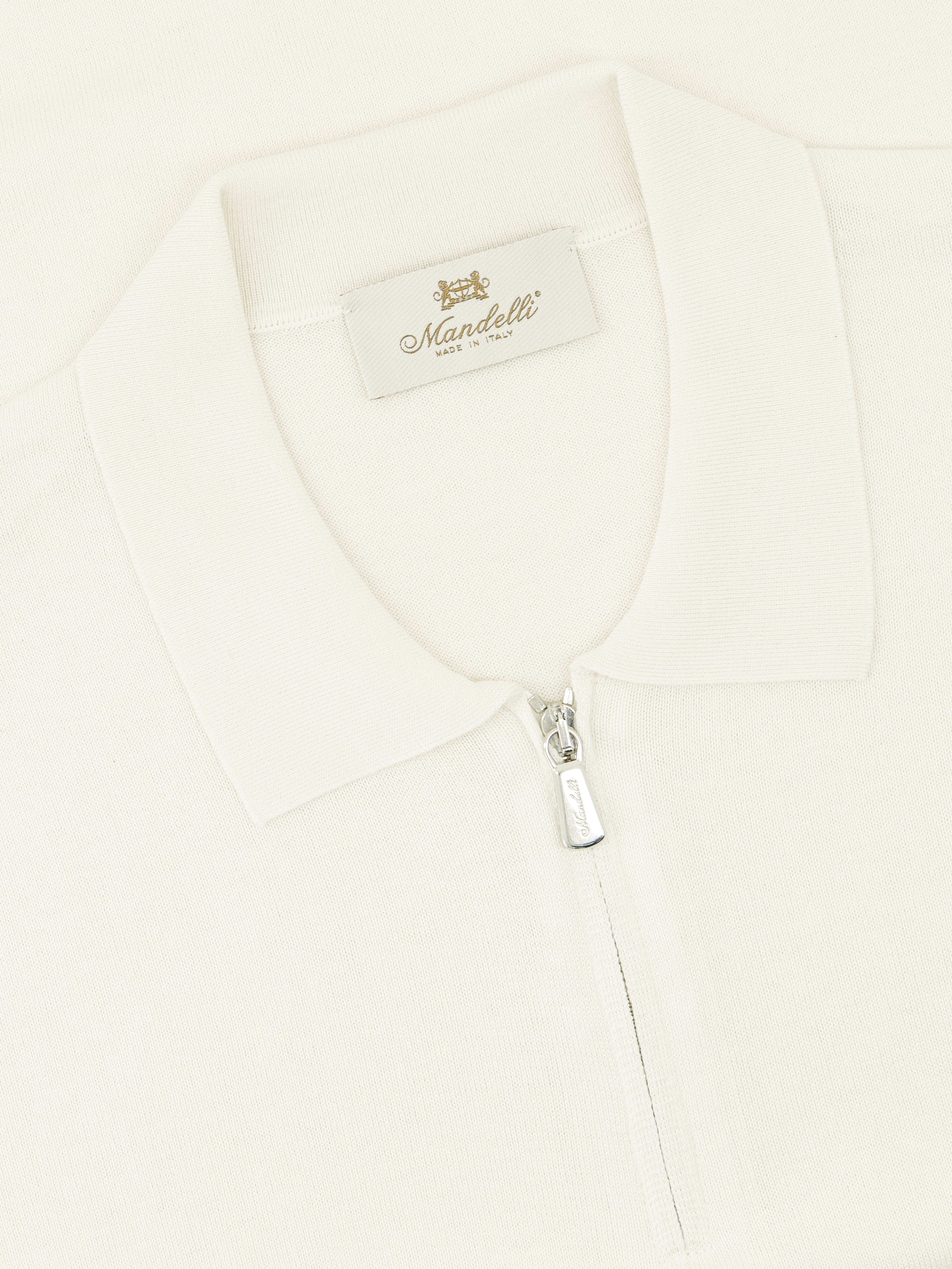 Silk & Cotton Knitted Polo with Zip – Bianco Latte