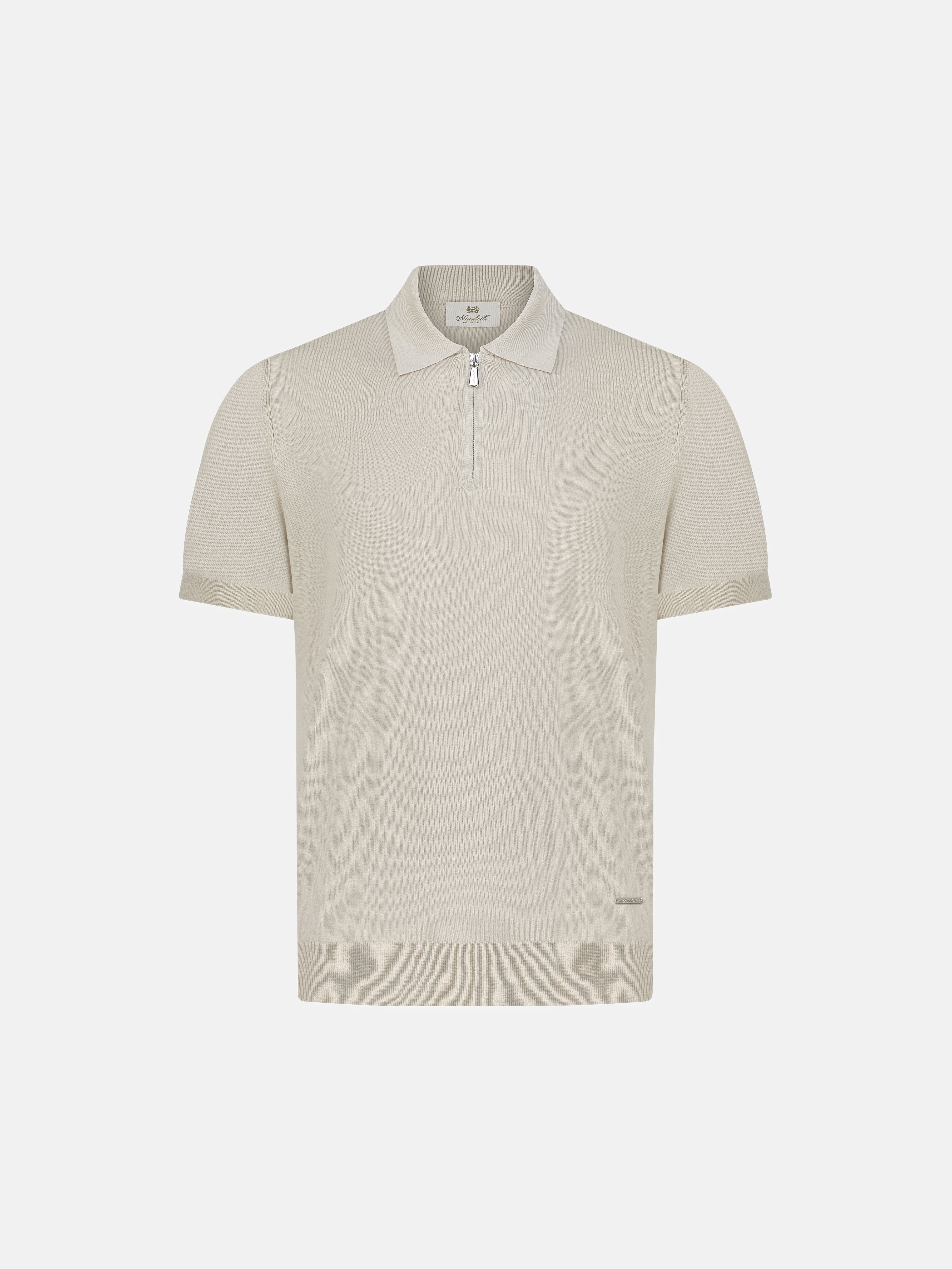 Silk & Cotton Knitted Polo with Zip – Beige