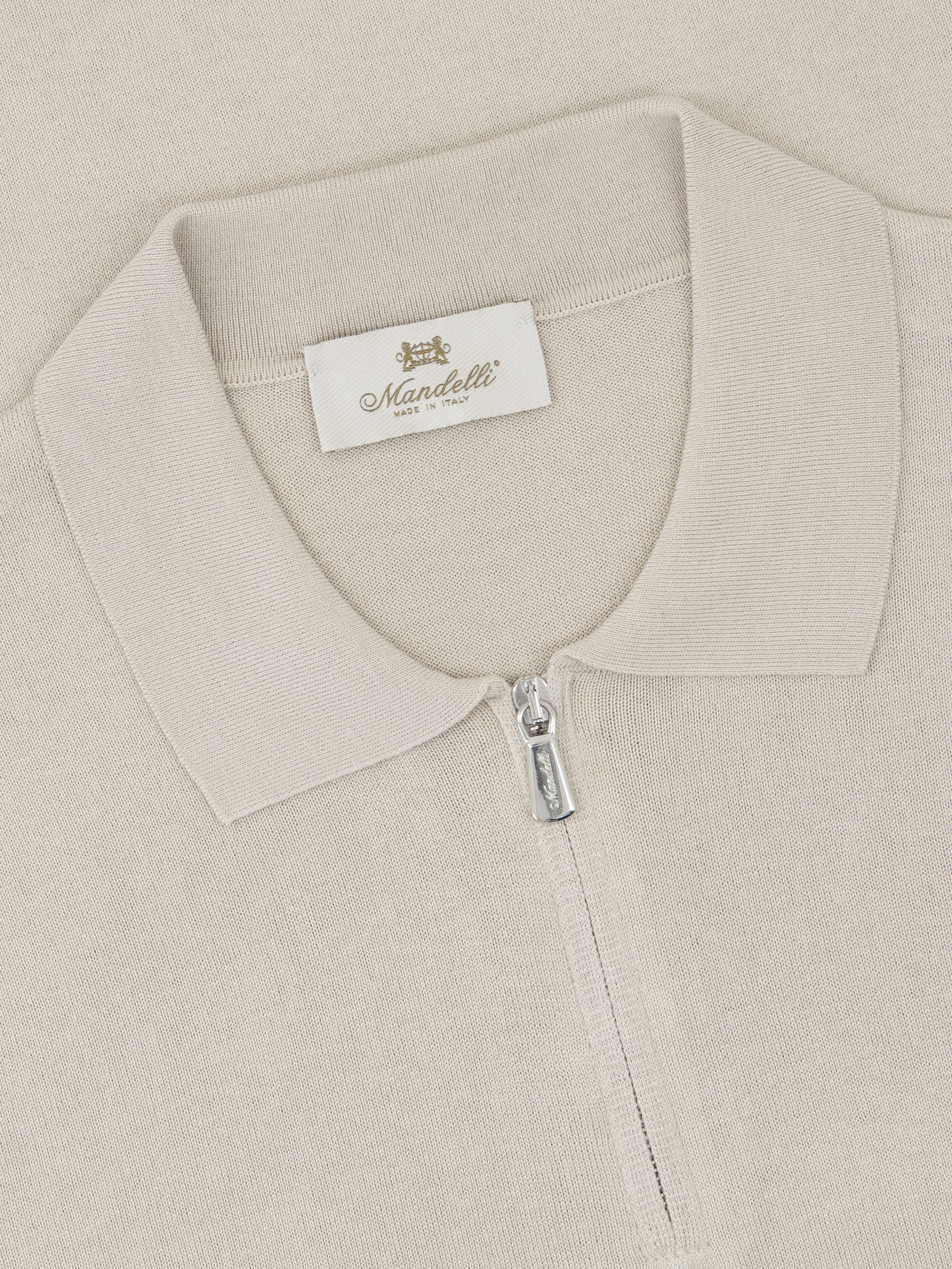 Silk & Cotton Knitted Polo with Zip – Beige