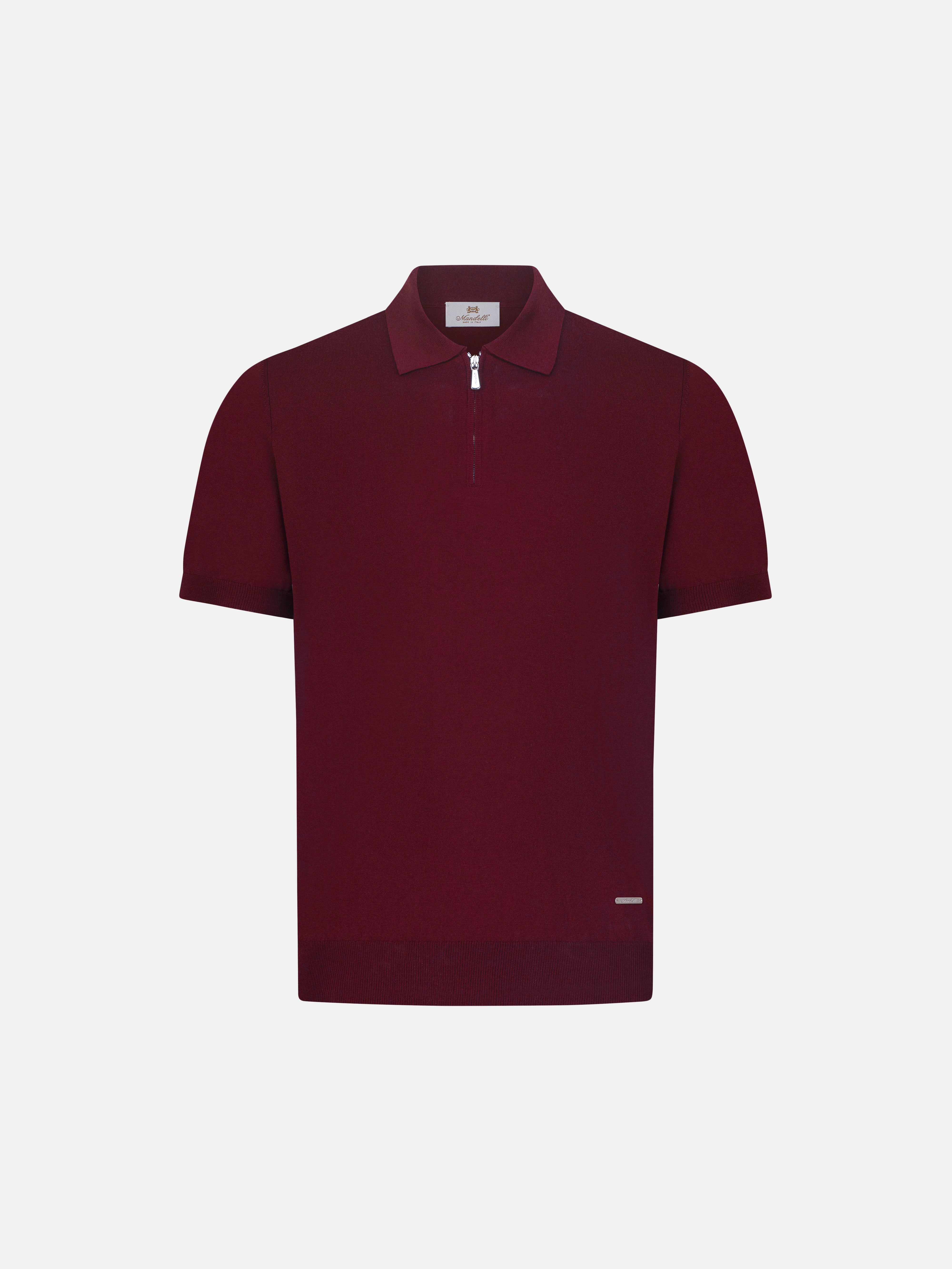 Silk & Cotton Knitted Polo with Zip – Bordeaux