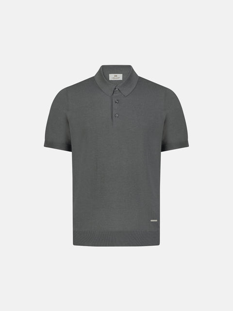 Silk & Cotton Knitted Polo with Buttons – Deep grey