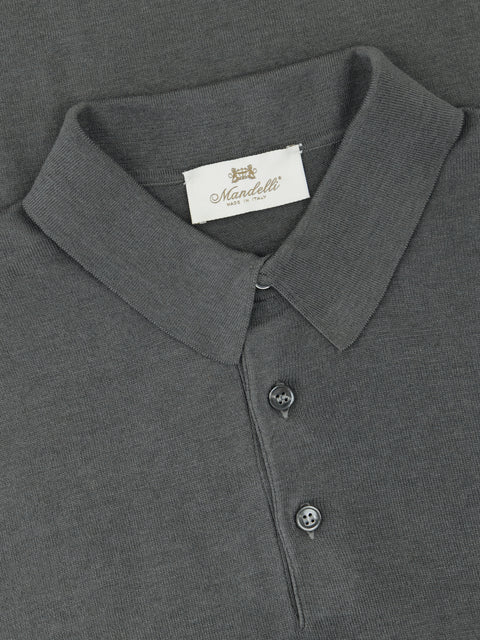 Silk & Cotton Knitted Polo with Buttons – Deep grey