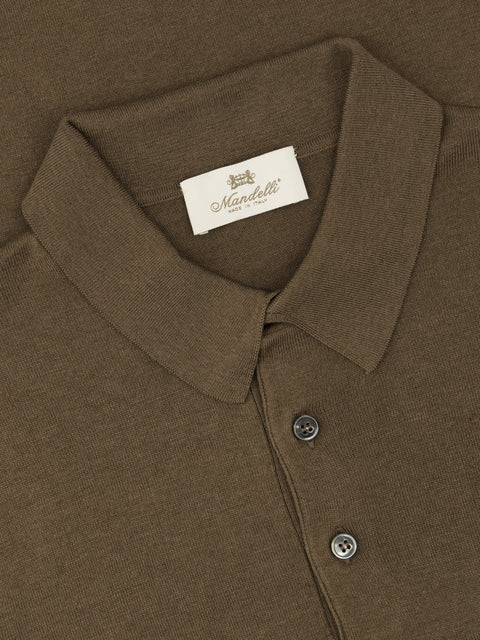 Silk & Cotton Knitted Polo with Buttons – Marrone