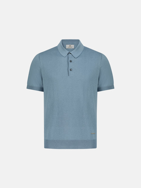 Silk & Cotton Knitted Polo with Buttons – Dream Blue