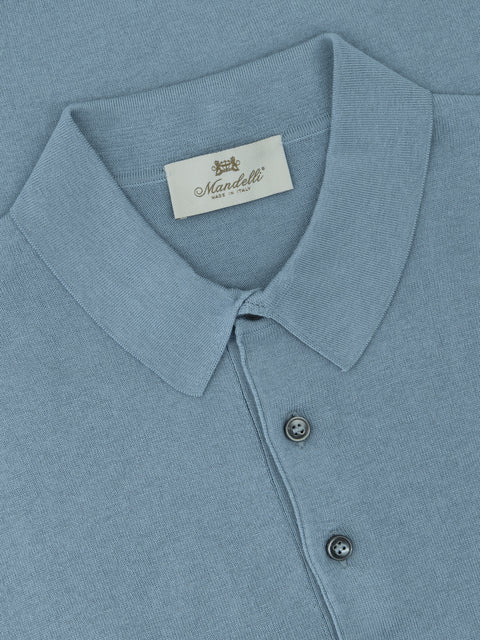 Silk & Cotton Knitted Polo with Buttons – Dream Blue