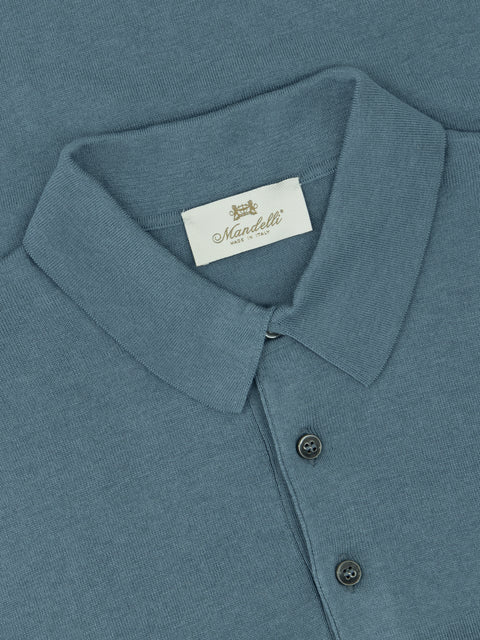 Silk & Cotton Knitted Polo with Buttons – Grey Green