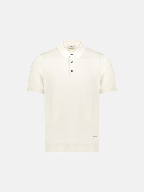 Silk & Cotton Knitted Polo with Buttons – White