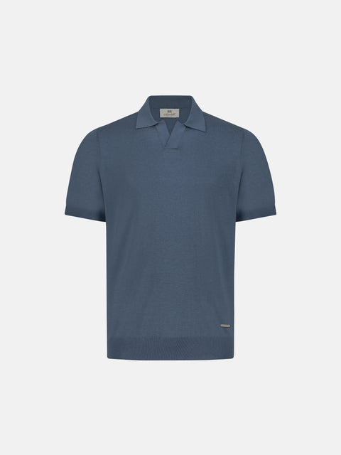 Silk & Cotton Knitted Polo – Avio Blue