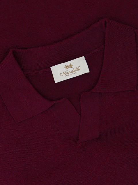 Silk & Cotton Knitted Polo V-Neck – Burgundy