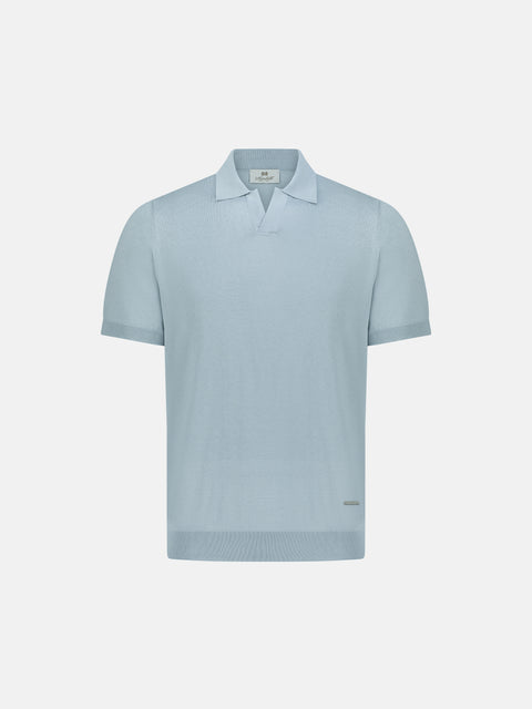 Silk & Cotton Knitted Polo – Blue Coal