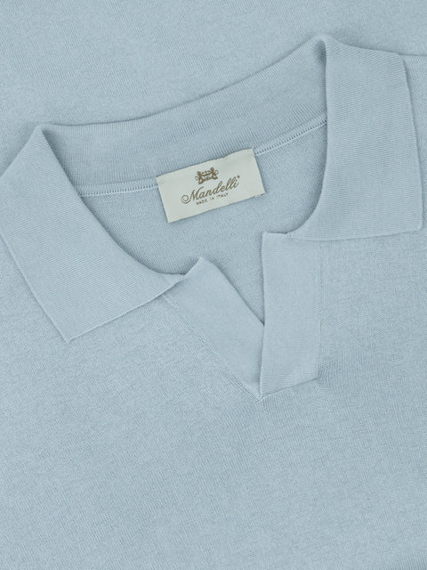 Silk & Cotton Knitted Polo – Blue Coal