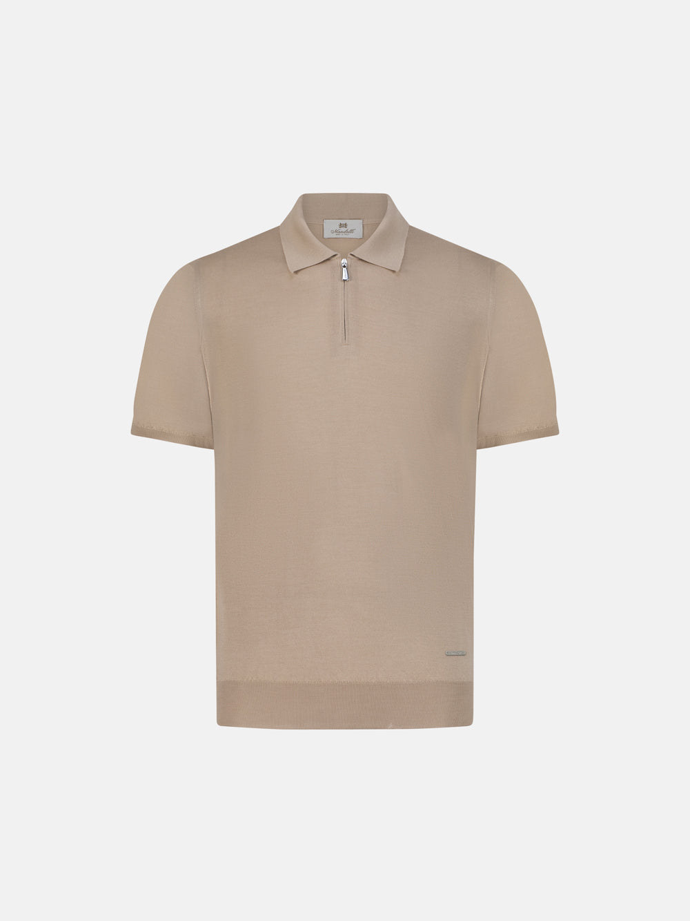 Wool & Silk Knitted Polo with Zip – Beige