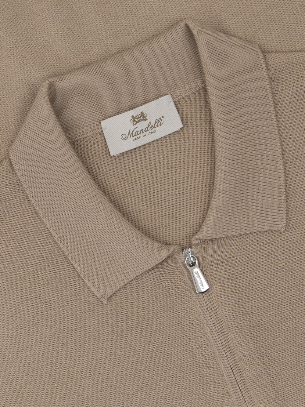 Wool & Silk Knitted Polo with Zip – Beige
